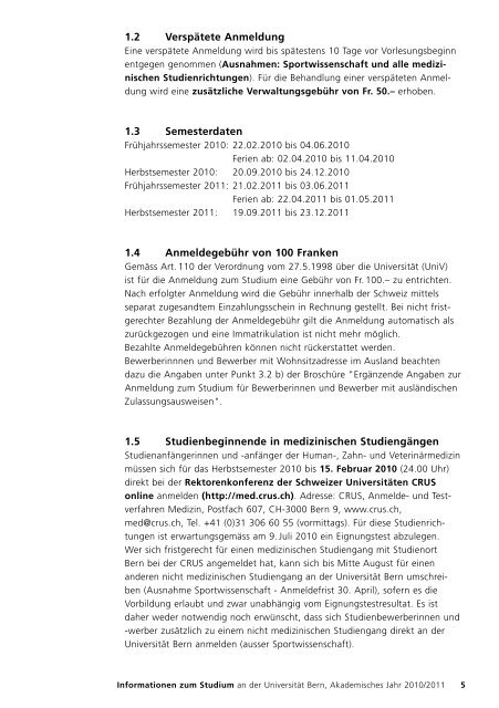 Information zu Studium und Anmeldung an der UNI Bern - Institut für ...