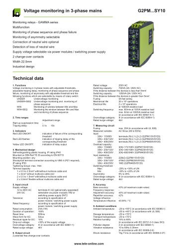 G2PM...SY10 Voltage monitoring in 3-phase mains Technical data