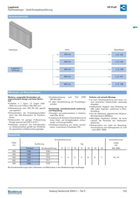 Logatrend VK-Profil Flachheizkörper · Ventil ... - Buderus