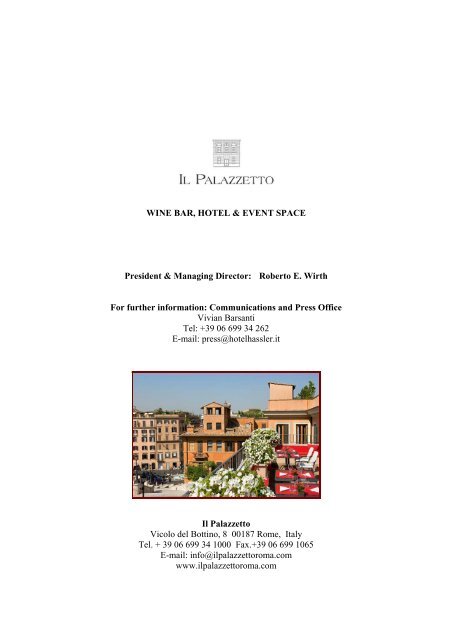 Press Kit Il Palazzetto Hotel Hassler - 