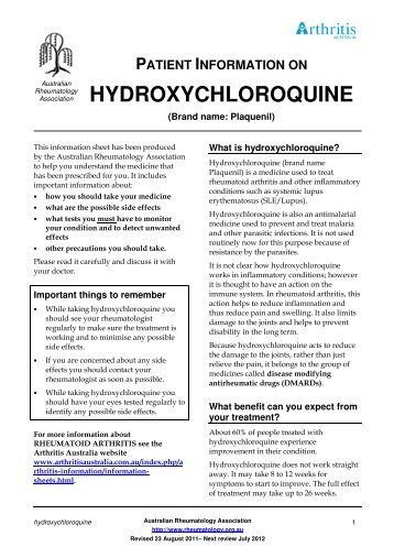 HYDROXYCHLOROQUINE - Australian Rheumatology Association