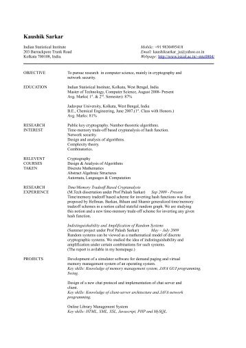 CV - Indian Statistical Institute