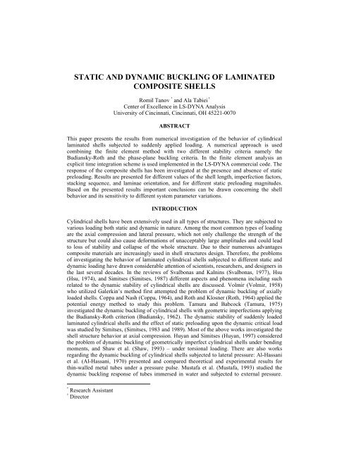 static and dynamic buckling of laminated composite shells