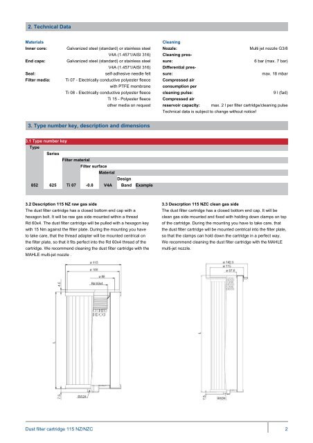 Dust filter cartridge 115 NZ/NZC - MAHLE Industry - Filtration