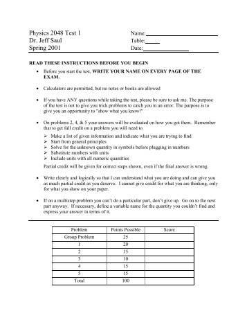 Physics 2048 Test 1 - UCF Physics