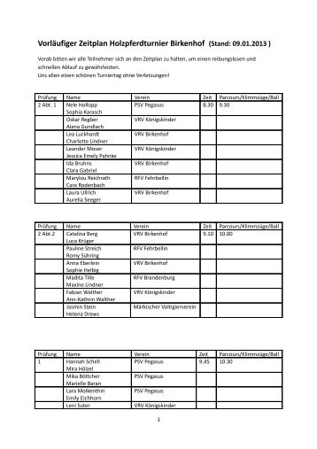 VorlÃ¤ufiger Zeitplan Holzpferdturnier Birkenhof (Stand ... - Voltigieren