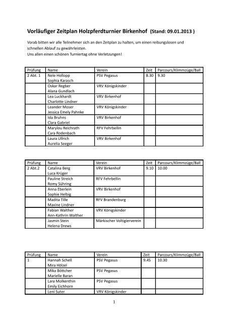 VorlÃ¤ufiger Zeitplan Holzpferdturnier Birkenhof (Stand ... - Voltigieren