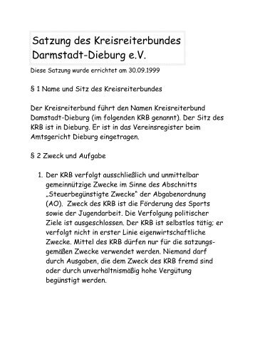 Satzung des Kreisreiterbundes Darmstadt-Dieburg e.V. - Krb-da-di.de