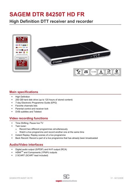 Datasheet Sagem Dtr t Hd Fr Sagemcom