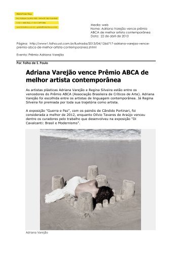 Adriana VarejÃ£o vence PrÃªmio ABCA de melhor artista ...