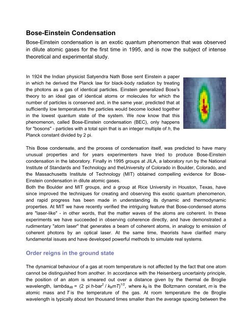 Bose-Einstein Condensation - Experimental Physics