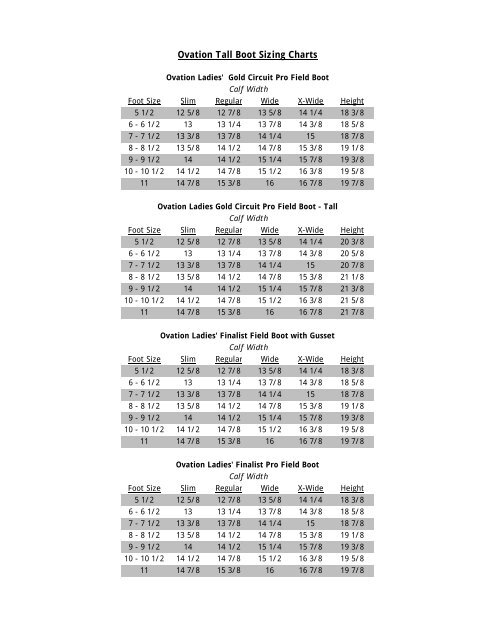 Ovation Tall Boot Sizing Charts English Riding Supply