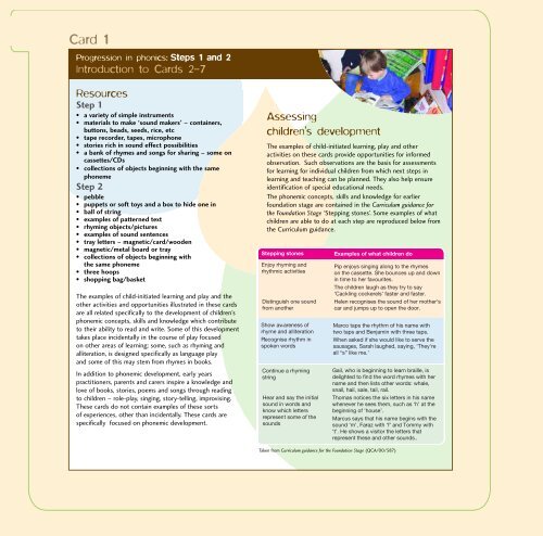 A supplement to progression in phonics (cards) 1-3 - PGCE