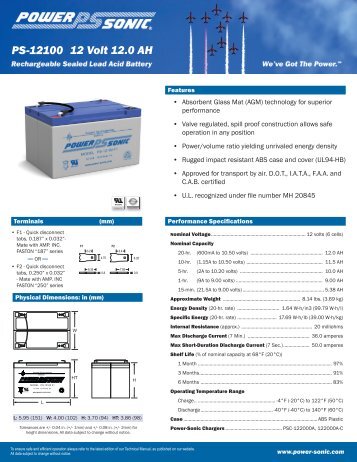 PS-12100 12 Volt 12.0 AH - Power-Sonic Corp.