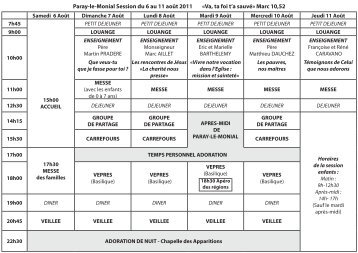 Paray-le-Monial Session du 6 au 11 aoÃ»t 2011 - Sessions ...