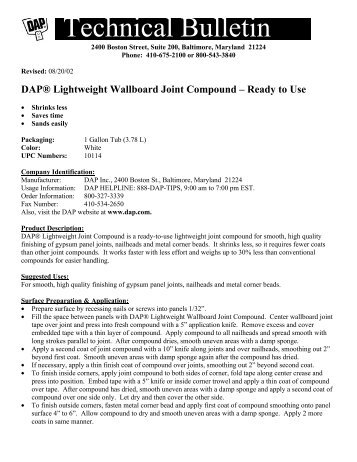 Technical Data Sheet (.pdf) - Jamestown Distributors