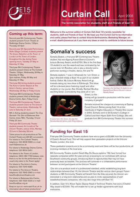 Curtain Call Newsletter April 08 East 15 Acting School