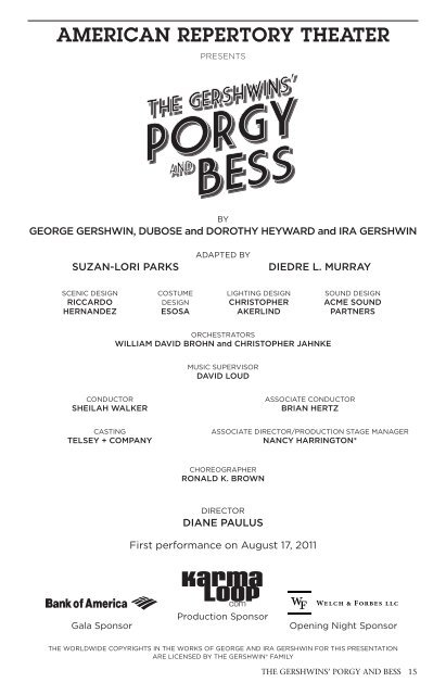 Porgy and Bess Program [pdf] - American Repertory Theater