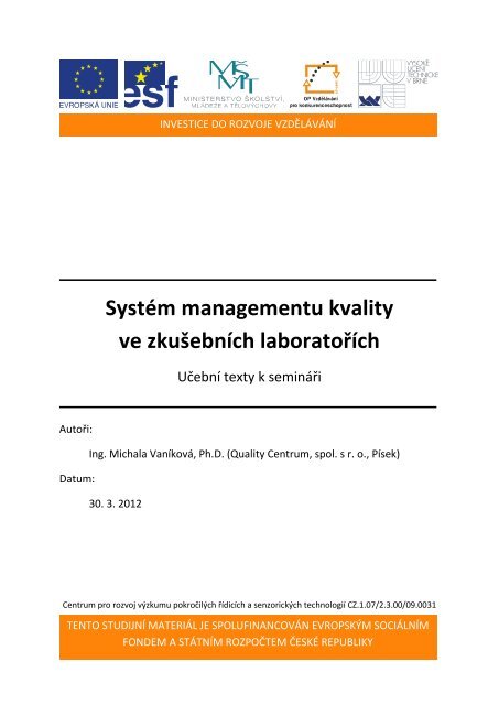Systém managementu kvality ve zkušebních laboratořích