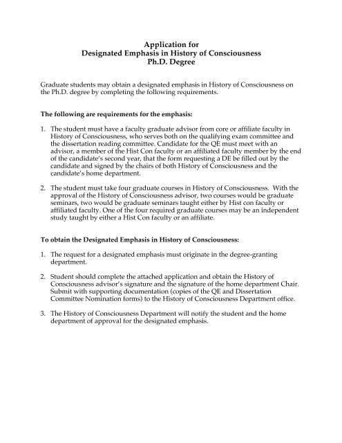 Application for Designated Emphasis in History of Consciousness ...