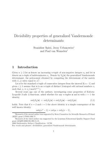 Divisibility properties of generalized Vandermonde determinants