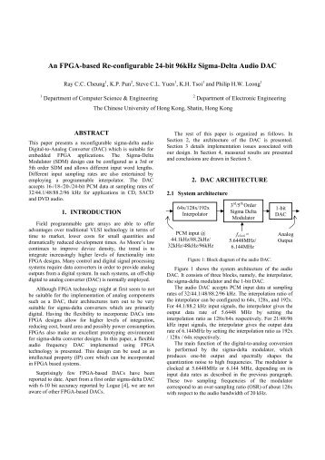 An FPGA-based re-configurable 24-bit 96khz sigma-delta audio dac