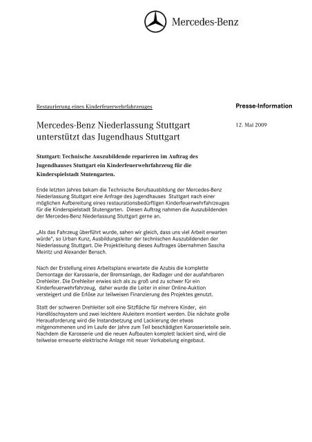 Press Information Mercedes Benz Niederlassung Stuttgart