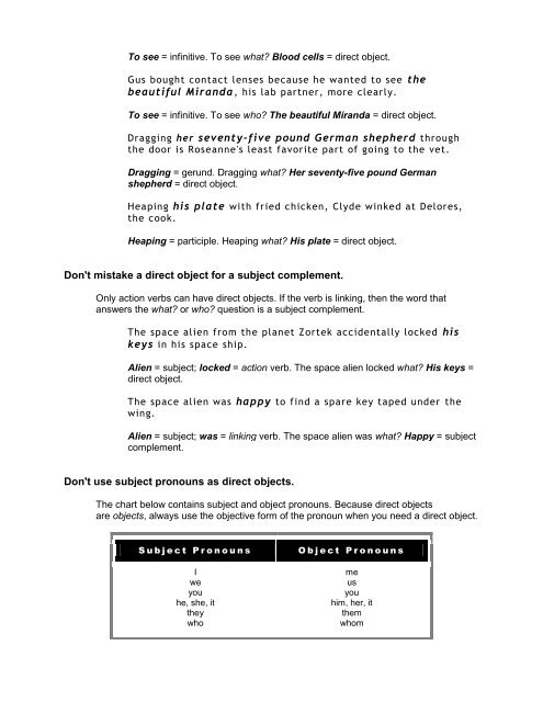 Direct Object Pronouns Chart