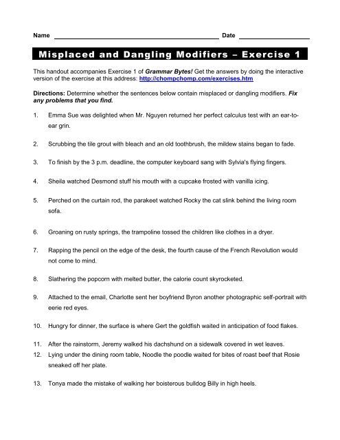 Misplaced and Dangling Modifiers â€“ Exercise 1 - Grammar Bytes!