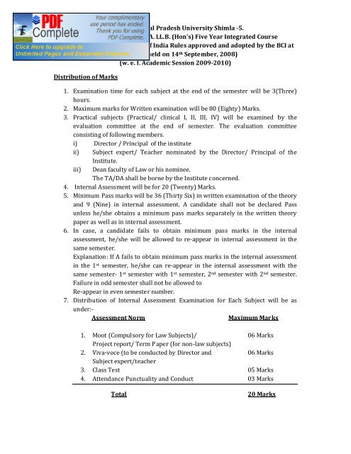 Five Year Integrated Course Himachal Pradesh University