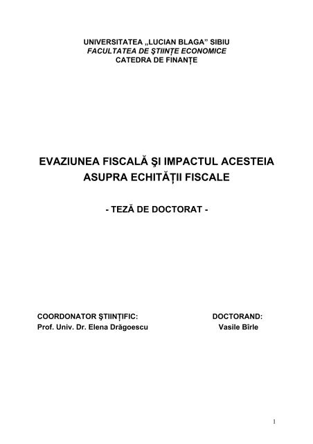 evaziunea fiscală şi impactul acesteia asupra ... - Doctorate ULBS