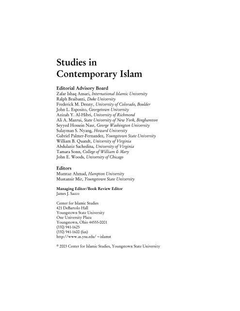 Studies in Contemporary Islam - Youngstown State University