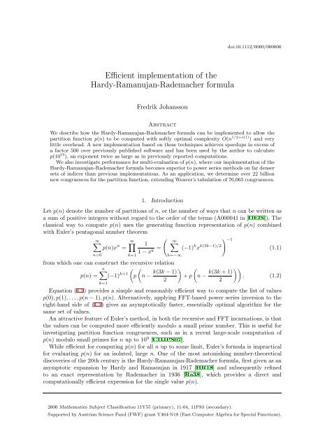 Efficient implementation of the Hardy-Ramanujan ... - William Stein