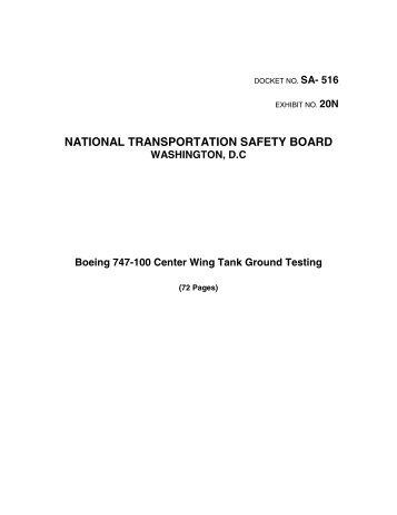 Boeing 747-100 Center Wing Tank Ground Testing - TWA Flight 800 ...