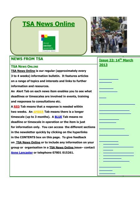 TSA News Online Issue Twenty Two - West Cheshire Together