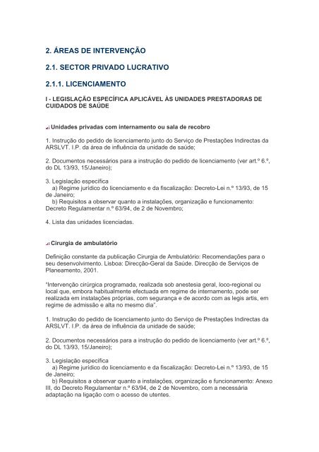 2. ÁREAS DE INTERVENÇÃO 2.1. SECTOR PRIVADO LUCRATIVO ...