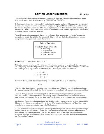 2. Solving Linear Equations - Hanlon Math