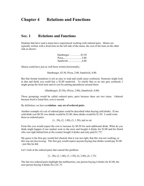 Chapter 4 Relations and Functions - Hanlon Math