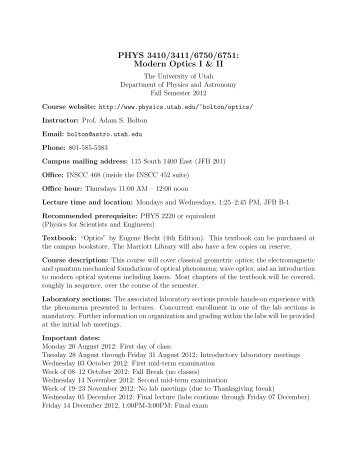 PHYS 3410/3411/6750/6751: Modern Optics I & II - Department of ...