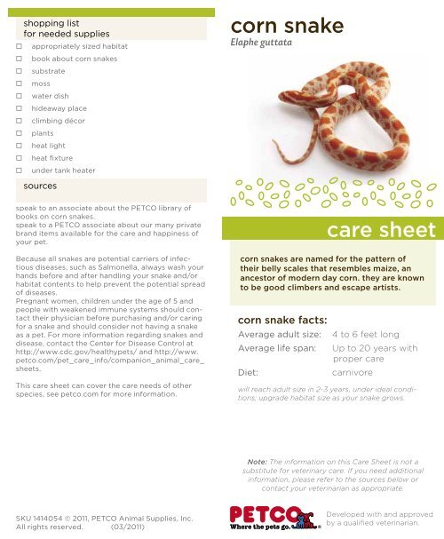 corn snake care sheet - Petco