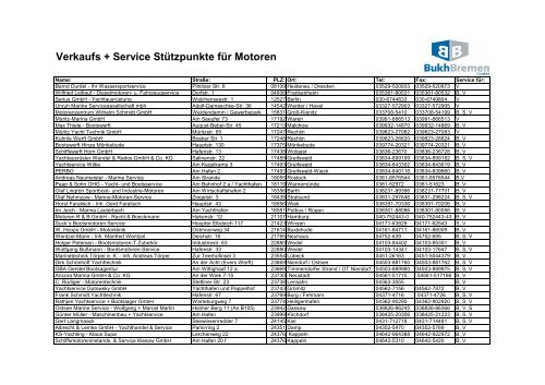 Verkaufs + Service Stützpunkte für Motoren - BUKH Bremen