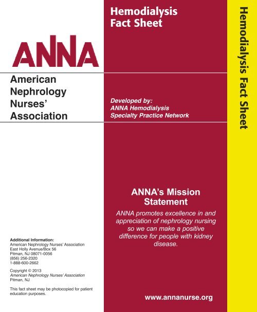 Hemodialysis Fact Sheet American Nephrology Nurses Association