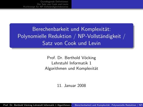 NP-VollstÃ¤ndigkeit & Satz von Cook und Levin