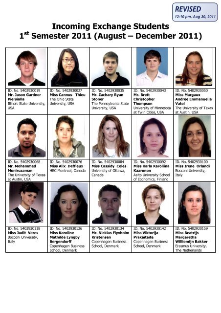 Incoming Exchange Students 1 Semester 2011 August A December