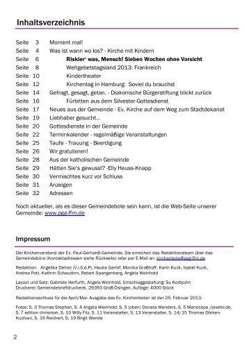 Kibo Februar MÃ¤rz 2013 Homepage - Paul-Gerhardt-Gemeinde