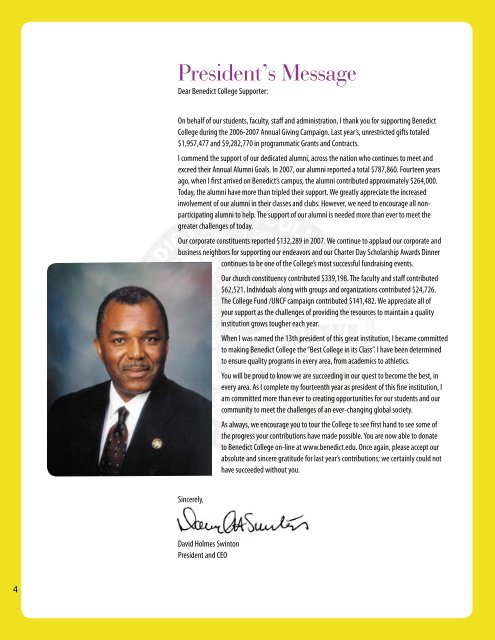 Bulletin: Honor Roll of Donors 2006-07 - Benedict College