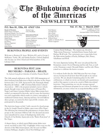 NEWSLETTER - Bukovina Society of the Americas