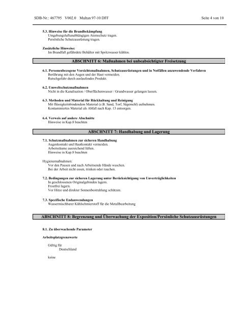 Sicherheitsdatenblatt gemÃƒÂ¤ÃƒÂŸ (EG) Nr. 1907/2006