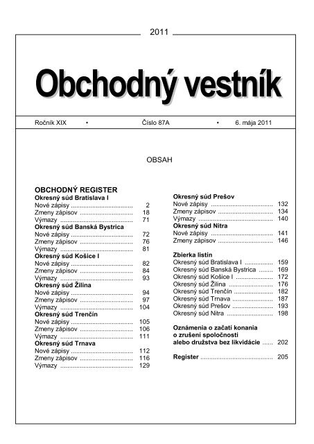 OBSAH OBCHODNÃ REGISTER - Ministerstvo spravodlivosti SR