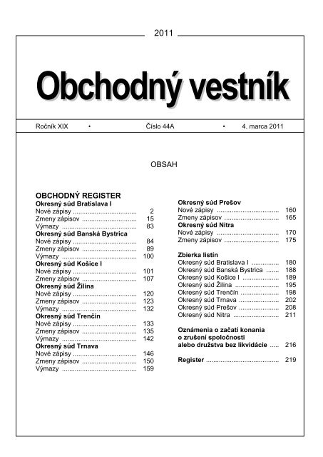 OBSAH OBCHODNÃ REGISTER - Ministerstvo spravodlivosti SR